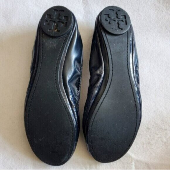 Tory Burch Eddie Ballet Bow Blue Patent Leather Flats Size 8 - Picture 7 of 11